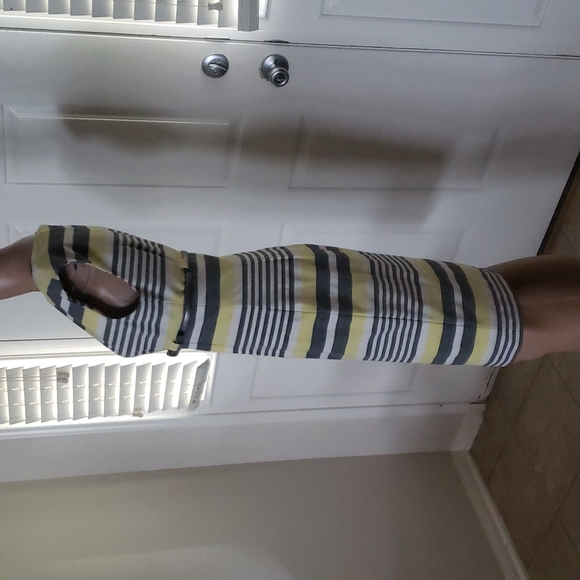 Calvin Klein 2 striped pencil dress darted pleats belt - Picture 6 of 7